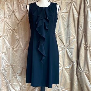 TAHARI Black Midi Women's Sleeveless Ruffle Front Dress- Size 6